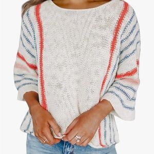 Dokotoo Casual Color Block Striped Lightweight Boho Pullover Sweater - Large